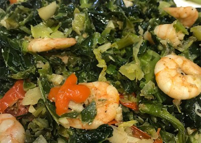 Caribbean Style Stir Fried Spicy Greens with Shrimp